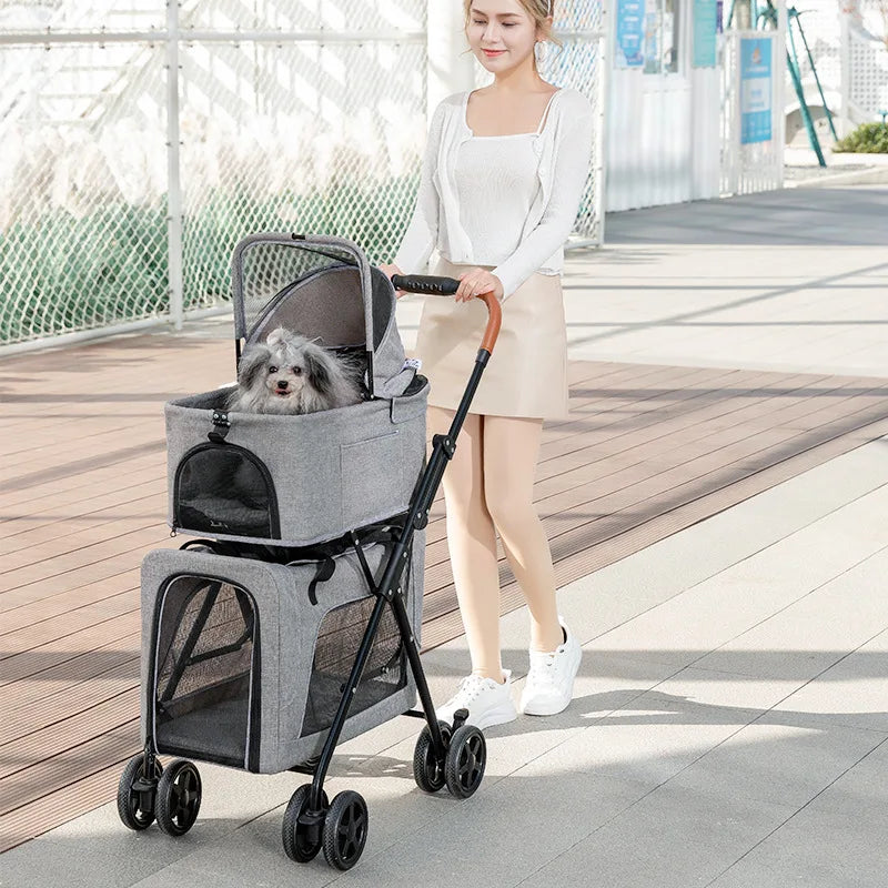 Pet Folding Double Layer Travel Stroller