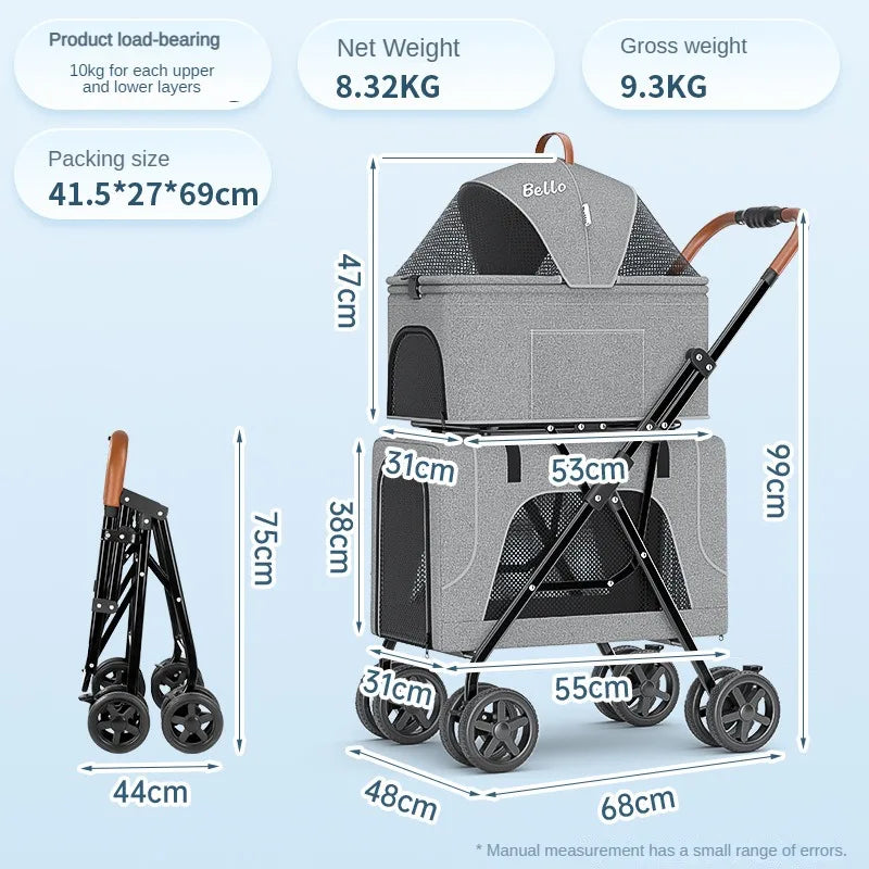 Pet Folding Double Layer Travel Stroller