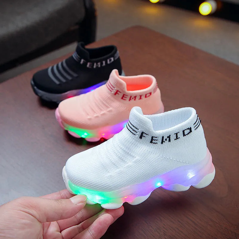 Baby Letter Mesh Led Luminous Shoes