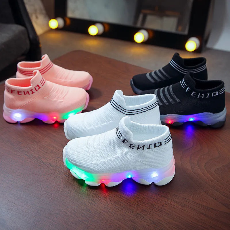 Baby Letter Mesh Led Luminous Shoes