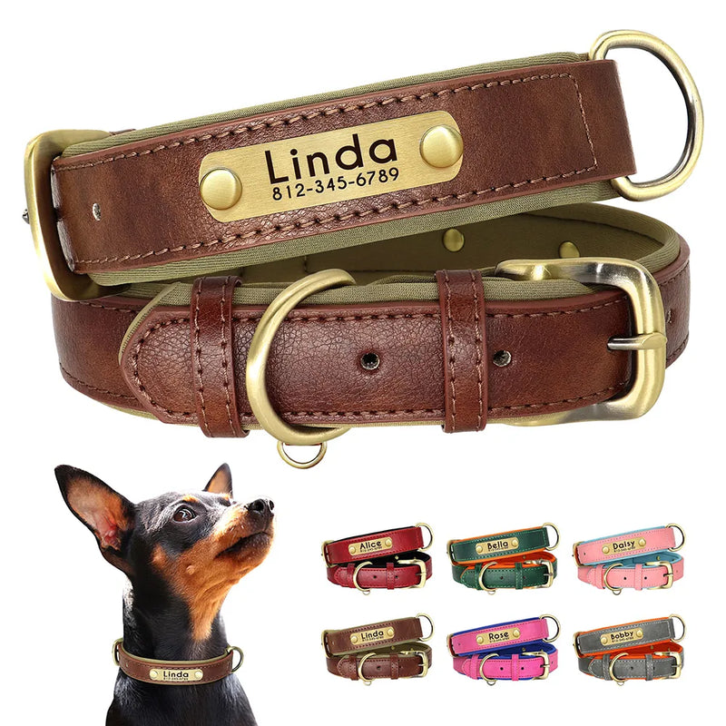 Dog Custom ID Name Leather Collar