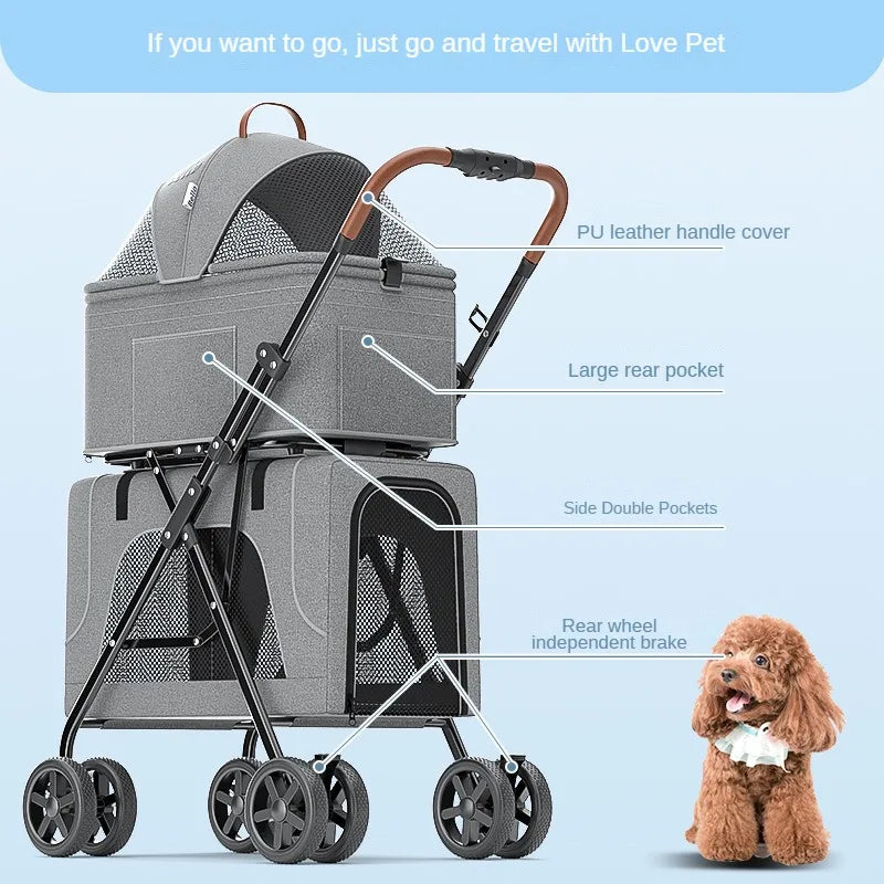 Pet Folding Double Layer Travel Stroller